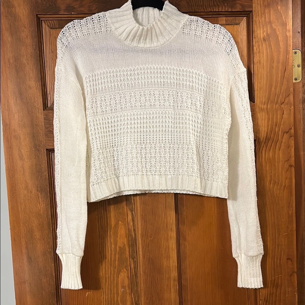 Abound Cropped White Knit Sweater, Medium, NWOT